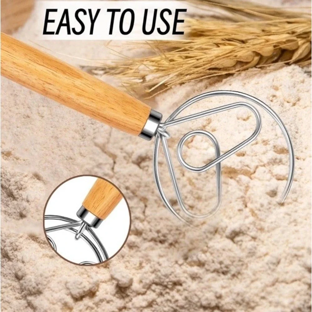 Stainless Steel Hand Whisk Danish Dough Kitchen Dutch Hand Mixer bake kneed